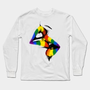 Lesbian Lips Kissing Rainbow Flag Gay Pride LGBT Long Sleeve T-Shirt